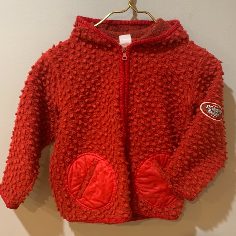 Vintage RARE! Red Wool Jacket Popcorn Coat Size 116 OILILY Kids Boys Girls 6